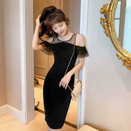 小礼服日常可穿网纱拼接女人味连衣裙夏季新款收腰显瘦中长款裙子商品大图