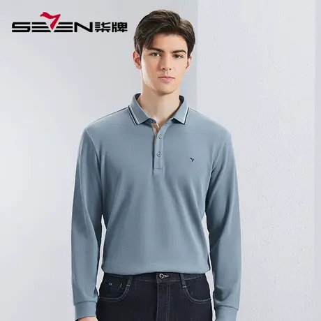 【索罗纳】柒牌华夫格长袖polo衫男2024春季新款商务休闲翻领上衣商品大图