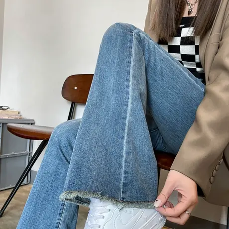 微喇叭牛仔裤女春秋季2024年新款高腰显瘦百搭修身窄版直筒马蹄裤商品大图