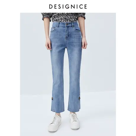 商场同款迪赛尼斯2023夏复古风高腰裤子直筒浅色九分裤牛仔裤女图片