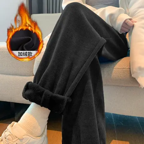 唐狮束脚裤2023新款女秋冬高腰百搭运动裤宽松加绒加厚休闲裤卫裤图片