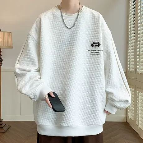 港风长袖t恤男春秋款落肩袖圆领卫衣男潮牌外套青少年宽松打底衫T商品大图