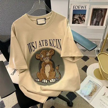 纯棉重磅设计感短袖t恤女潮牌夏季2023新款宽松半袖重工刺绣上衣商品大图