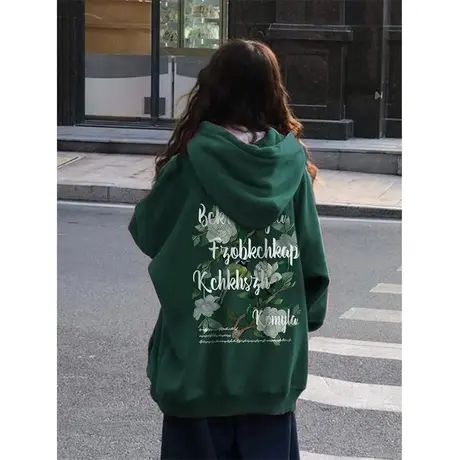 oversize美式复古连帽卫衣女春秋冬季宽松慵懒风加绒加厚上衣外套商品大图