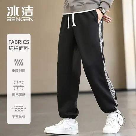 冰洁男士裤子春夏款美式潮牌重磅直筒卫裤男生宽松抽绳休闲长裤商品大图