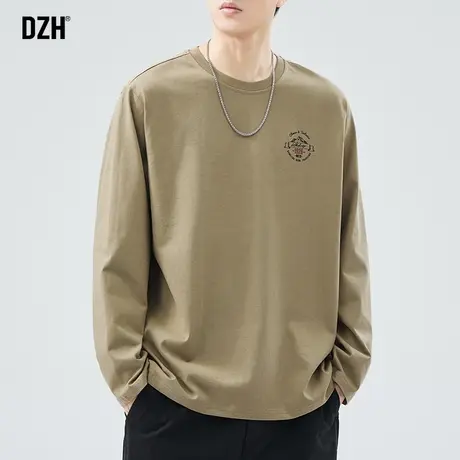 男士美式t恤男长袖打底衫2024年新款卡其色内搭宽松上衣衣服男款商品大图