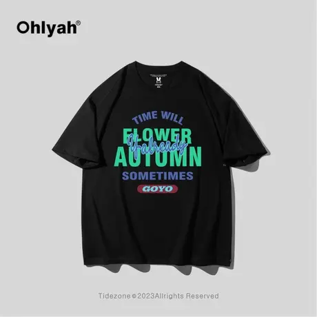 Ohlyah潮牌印花基础简约纯色半袖t恤2022夏季休闲圆领情侣短袖男图片
