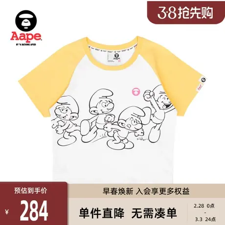 Aape联名Smurfs女装春夏蓝精灵图案猿颜修身短款短袖T恤9659XXK图片