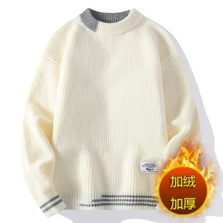 男士毛衣秋冬季圆领青少年学生针织打底衫加绒加厚款潮流毛线衣图片