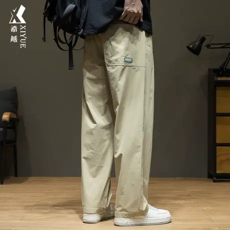 希越三防户外休闲裤男士2024春季宽松大码卡其色工装直筒长裤子潮商品大图