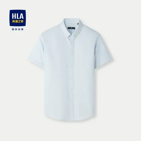 HLA/海澜之家纯棉短袖休闲衬衫24春夏新款扣领尖领条纹免烫衬衣男商品大图