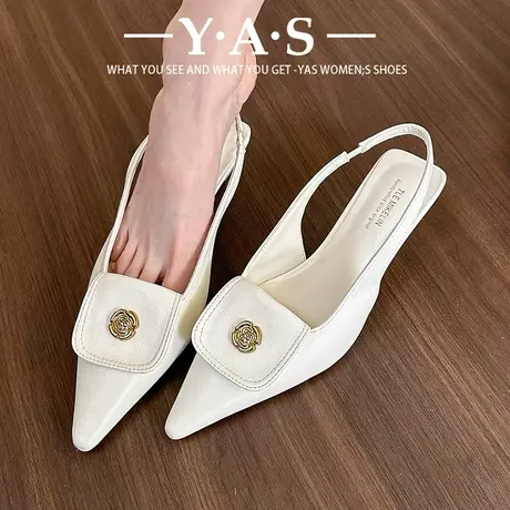 绝美凉鞋女夏季2024新款仙女风尖头法式小跟鞋高跟鞋山茶花单鞋子商品大图