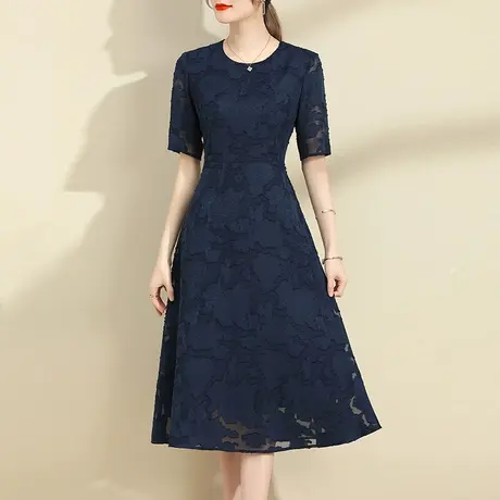 水墨青华2024夏季新品连身修身裙子百搭中长款剪花收腰连衣裙女商品大图