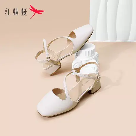 红蜻蜓仙女风凉鞋配裙子2023夏季新款包头一字带女鞋粗跟后空单鞋商品大图