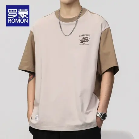 罗蒙衣服男ins潮牌短袖T恤男2023年夏季薄款外穿休闲纯棉半袖体恤商品大图