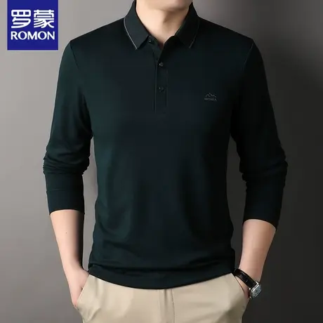 罗蒙polo衫长袖t恤男士秋季商务休闲弹力免烫抗皱翻领上衣打底衫图片