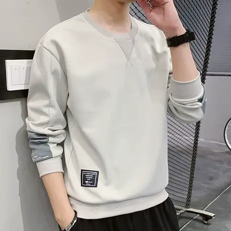 长袖t恤男春秋季潮牌宽松套头内搭打底衫青少年字母印花圆领卫衣商品大图