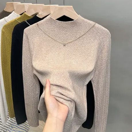 半高领毛衣女打底衫2023秋冬韩版新款套头镂空针织衫内搭洋气上衣商品大图