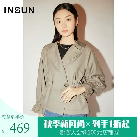 恩裳COVER秋时尚收腰抽褶轻商务简约轻奢气质短风衣外套商品大图