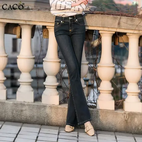 微喇牛仔裤女长裤高腰显瘦提臀弹力设计感喇叭裤蓝黑色复古时尚商品大图