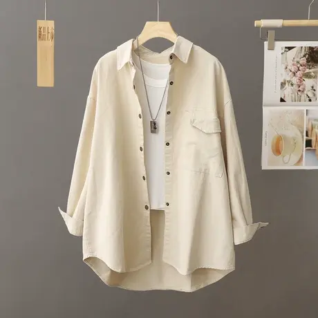 2023新款秋季休闲衬衫外套女宽松大码中长款韩版衬衣开衫春秋上衣商品大图