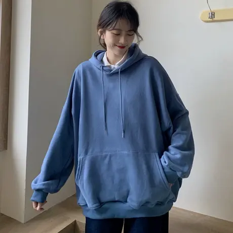 waitmore盐系卫衣女2020秋冬宽松韩版bf慵懒风加绒加厚外套潮ins商品大图