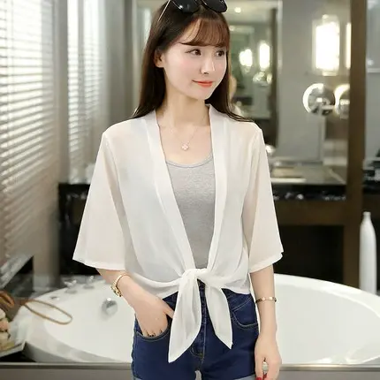 夏季雪纺衫小披肩短外套女开衫大码薄款外搭沙滩服宽松防晒衣百搭商品大图