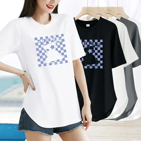 罗马天丝圆领短袖t恤女夏2023新款夏季女装宽松上衣半袖印花体恤图片