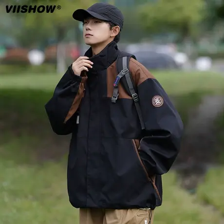 VIISHOW户外登山冲锋夹克外套男新款秋季撞色宽松高级感防风防水商品大图