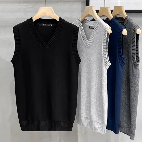 毛衣背心马甲男2023秋冬新款纯棉V领商务无袖坎肩上衣打底针织衫图片