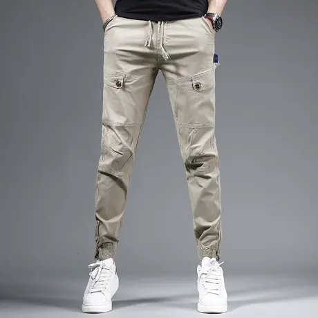 工装休闲裤男2023夏季新款宽松束脚卡其色弹力百搭男士薄款裤子男商品大图
