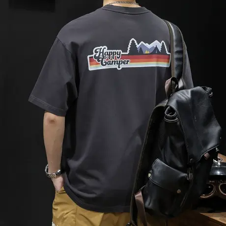 美式潮牌短袖t恤男士半袖夏季2023新款衣服男款大码纯棉男装复古商品大图