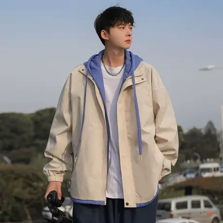 假两件大码冲锋衣外套男士春秋款潮流防风青少年男生棒球服夹克商品大图