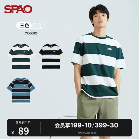 SPAO男士T恤秋新款休闲时尚撞色圆领格纹短袖SPRSB24H14商品大图