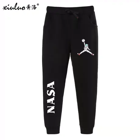 秀洛nasa宇航员男士休闲裤子春秋款飞人宽松运动裤黑色卫裤百搭商品大图