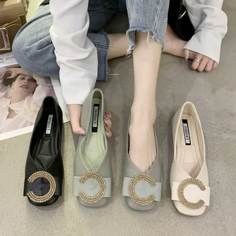 仙女风豆豆鞋女配裙子2023夏季新款一脚蹬休闲瓢鞋软底浅口奶奶鞋商品大图