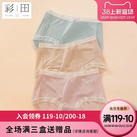 彩田新款莫代尔纯色蕾丝边蝴蝶轻柔透气抗菌底裆结中腰少女三角裤商品大图
