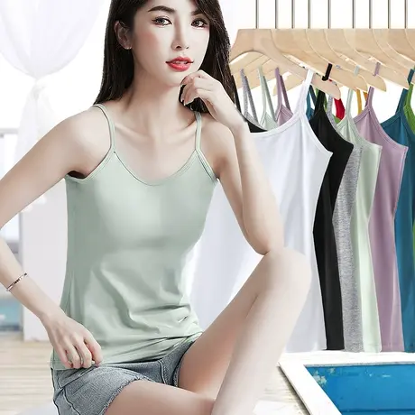浅绿色小清新吊带背心女夏外穿内搭纯棉常规基础款纯色上衣打底衫图片