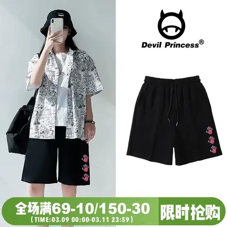 2024年夏季新款宽松街头嘻哈风短裤女oversize高腰显瘦黑色五分裤商品大图
