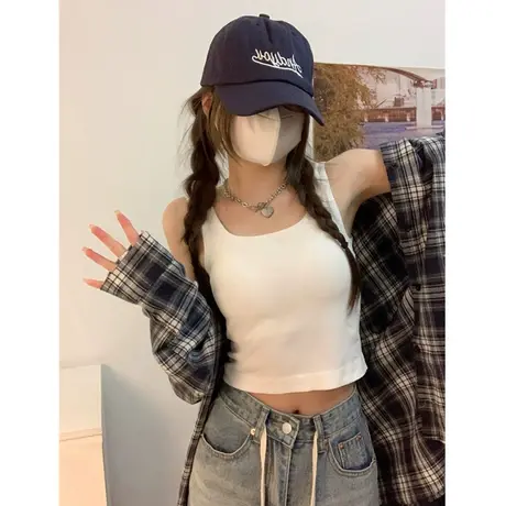 白色运动背心女夏季内搭打底美背带胸垫辣妹穿搭外穿无袖短款上衣商品大图