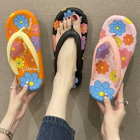 可爱花朵平底人字拖女夏季外穿防滑时尚百搭ins网红夹脚沙滩凉拖商品大图
