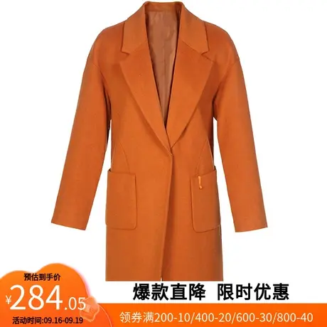 【艾格】2023春季新款风衣女可拆卸毛球挂件西装领落肩大衣外套商品大图