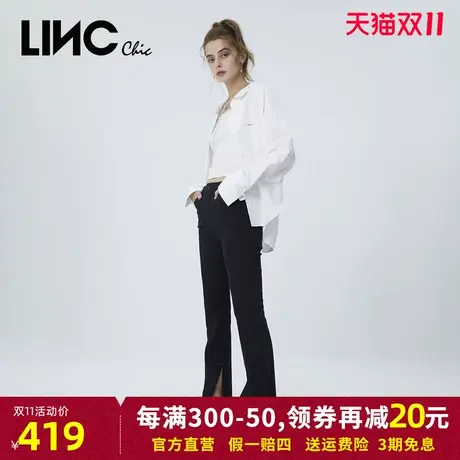 商场同款LINC金羽杰2023年秋季新款复古高腰牛仔裤直筒喇叭长裤女商品大图