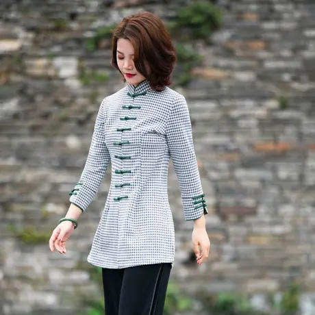 筠雅唐装女 中国风改良旗袍上衣汉服长袖复古盘扣茶服民族风女装商品大图