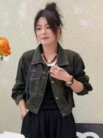 复古做旧牛仔外套女韩版宽松小个子显高短款夹克上衣2023初秋时尚商品大图