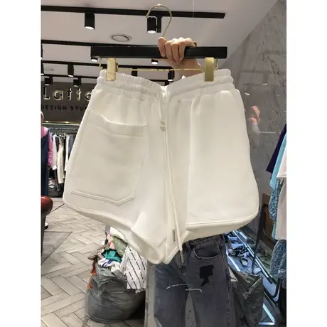 韩国东大门2021夏新款纯色抽绳松紧腰口袋宽松百搭休闲运动短裤女商品大图