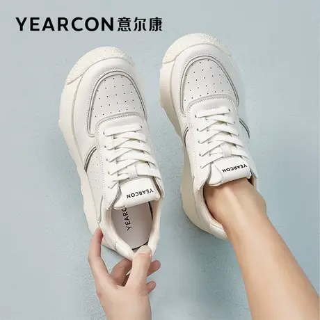 意尔康女鞋2023春季新款真皮休闲鞋女厚底增高百搭女士华夫德训鞋商品大图