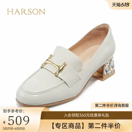 哈森秋季新款时尚气质方头粗跟乐福鞋女深口单鞋HL226030图片