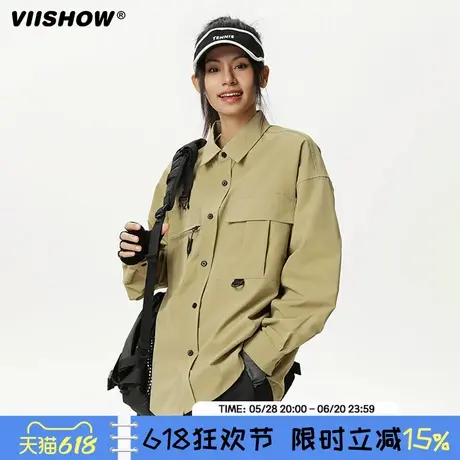 VIISHOW复古工装长袖衬衫男春季户外设计小众机能宽松大口袋衬衣商品大图