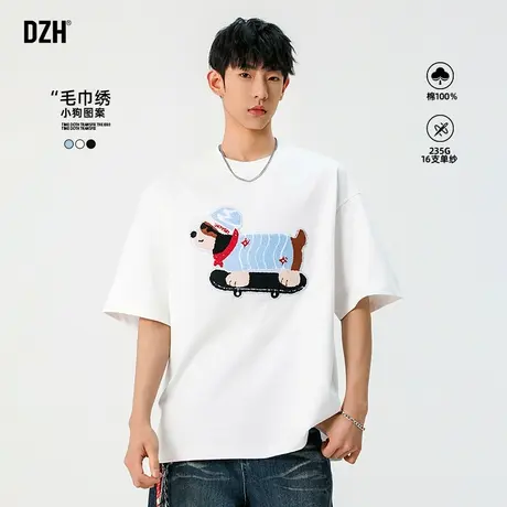 青少年毛巾绣t恤男短袖纯棉夏季潮牌2025新款美式半袖体恤衫上衣商品大图
